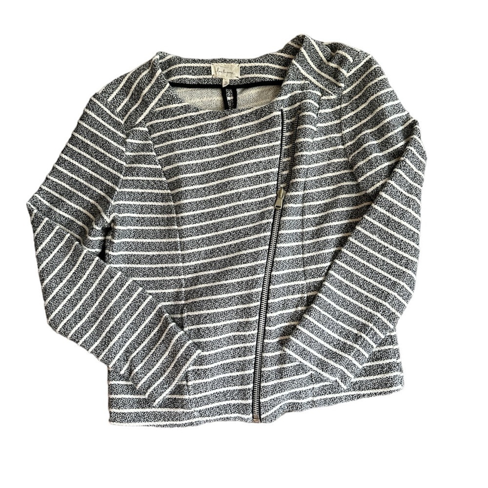 Loft Women's Striped Knit Moto Jacket‎ Gray White Asymmetrical Zip Small